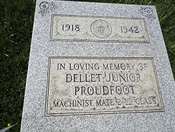 Detail of cenotaph for Machinist Mate 2nd Class Dellet Junior Proudfoot