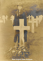 Viola B. Robson at her son's grave in Aisne-Marne American Cemetery during the Gold Star Mothers' Pilgrimage. Courtesy West Virginia State Archives, Viola B. Robson Collection (Ms 2009-152)