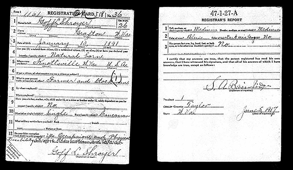 World War I draft registration for Goff L. Shroyer. National Archives and Records Administration