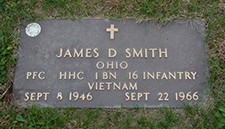 Military marker for Pfc. James D. Smith in Ridge Hill Memorial Park Cemetery. Find A Grave photo courtesy of Clark Markle