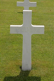 Cross marking the grave of 2nd Lt. John R. Sole, Ardennes American Cemetery. Courtesy Dominique Potier