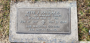 Headstone for Pete J. Sotirakis in Elkview Masonic Cemetery, Clarksburg, among others in the Sotirakis plot. Courtesy Cynthia Mullens