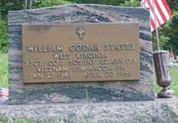 Military marker for William Codar States in Vaught Chapel Cemetery. Find A Grave photo courtesy of 