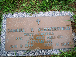 Military marker for Samuel R. Summerfield in Mountain State Memorial Gardens. <i>Find A Grave</i> photo (Memorial Number 126181239) courtesy of Cynthia Mullens