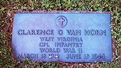 Military marker for Clarence G. Van Horn in Greenlawn Cemetery. Courtesy Cynthia Mullens