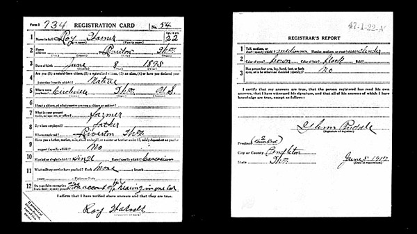 Warner Draft Registration Card