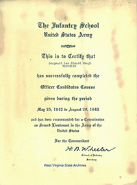 Certificate showing Lee's promotion from sergeant to second lieutenant