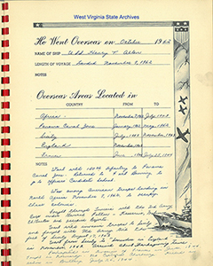 This page from <i>His Service Record</i> shows how carefully Nancy Waugh recorded her husband's movements throughout the war.