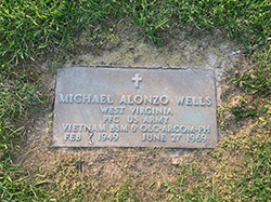 The military marker at the grave of Michael Alonzo Wells, IOOF Cemetery, Enterprise, West Virginia, sits in the Wells family plot. Courtesy Bobby Bice