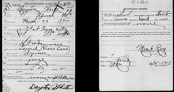 White Draft Registration Card