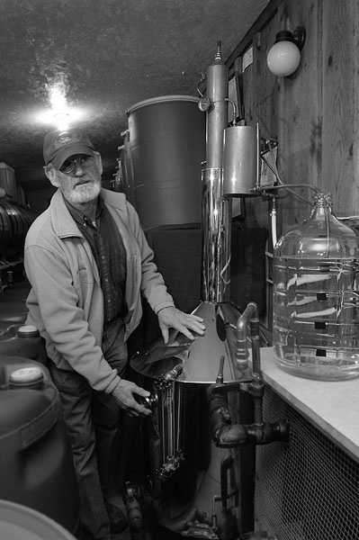 Shirley Morris and his 50-gallon “Revenoor” still 