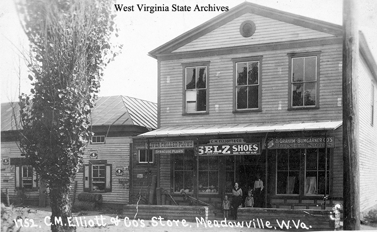 C. M. Elliott and Co's store, Meadowville. G. H. Broadwater, photographer. Archives Collection, West Virginia State Archives (316913)