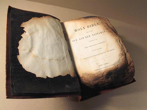 Bible of Governor Francis Pierpont partially burned by Confederate
troops
