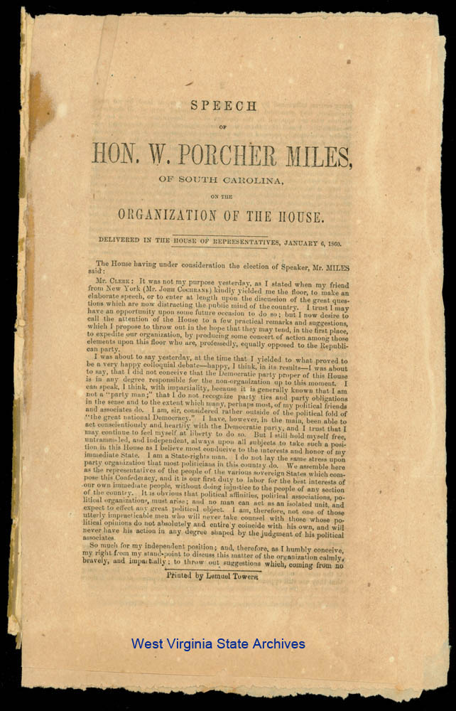 Transcript of speech of William Porcher Miles