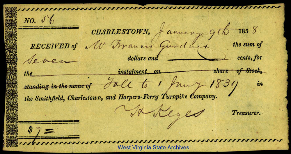 Turnpike receipt, January 9, 1838 (Ms80-254)