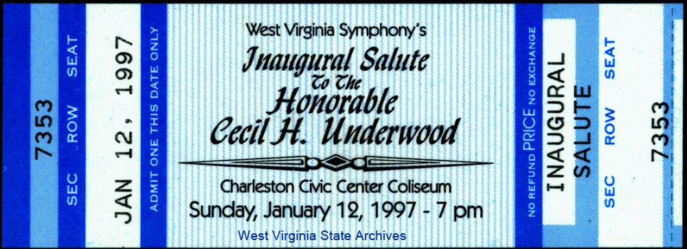 Ticket for Cecil Underwood gubernatorial inauguration, January 12, 1997 (Sc2004-035)