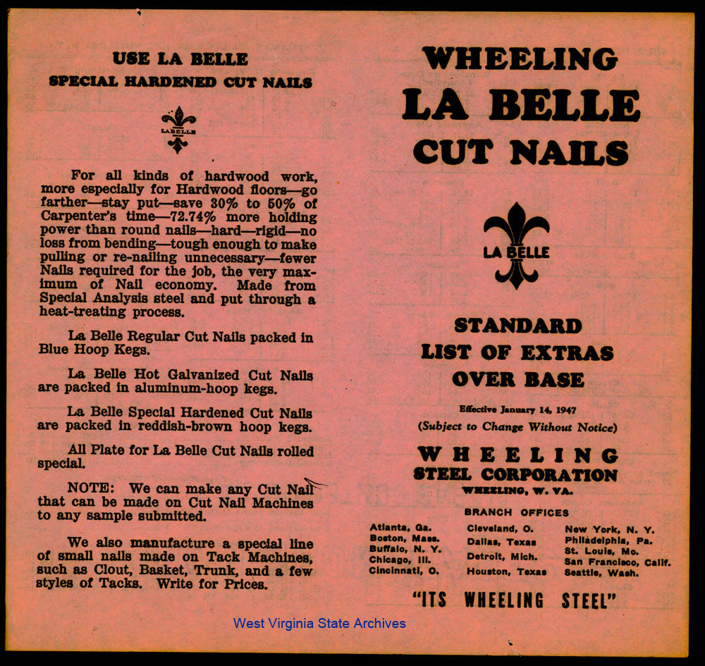 La Belle cut nails price list, January 14, 1947 (Sc2004-059)