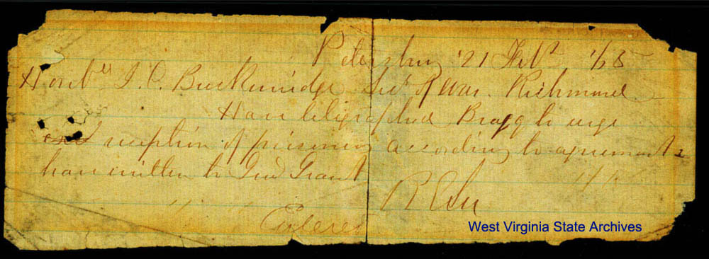 Robert E. Lee letter to John C. Breckinridge, Secretary of War, CSA, 1865. (Ms82-30)