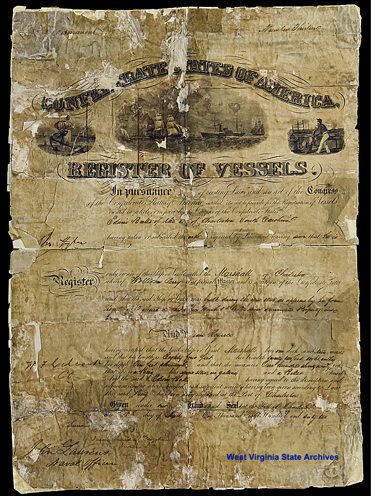 CSA register of vessel Marshall March 13, 1862. (Sc85-176)