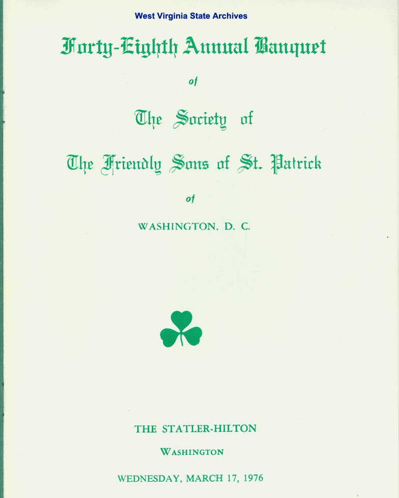 Program from the Forty-Eight Annual Banquet of the Society of The Friendly Sons of St. Patrick of Washington, D.C., 1976. (Ms2017-016)