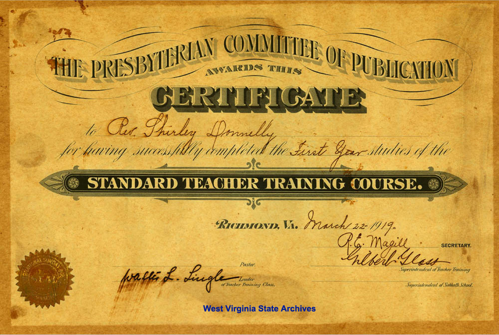 Shirley Donnelly, first year certificate, 1919.