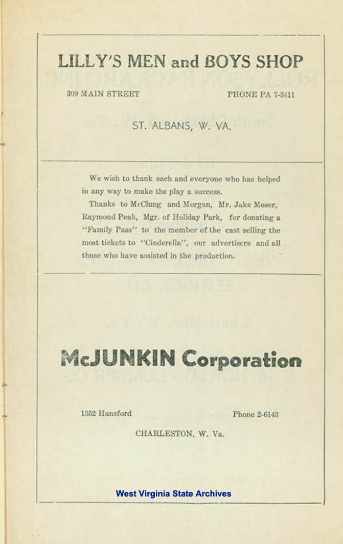 Program, Cinderella, St. Albans High School, 1955. (Ms2009-008)
