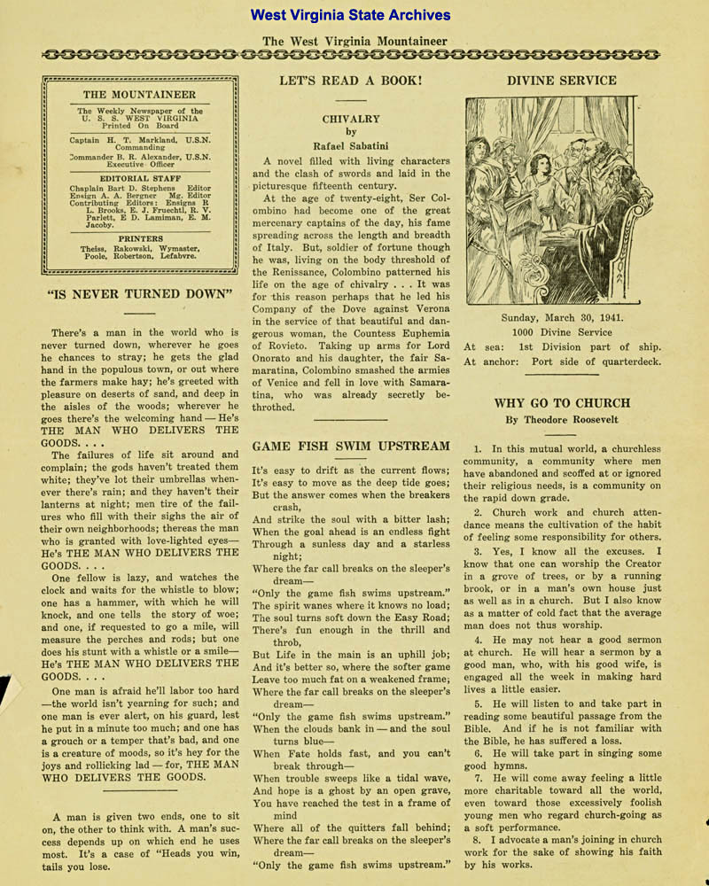 The Mountaineer, newsletter from the USS West Virginia, 1941. (Sc89-51acc)