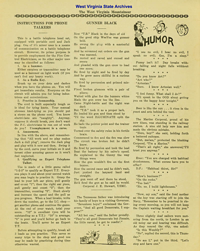 The Mountaineer, newsletter from the USS West Virginia, 1941. (Sc89-51acc)