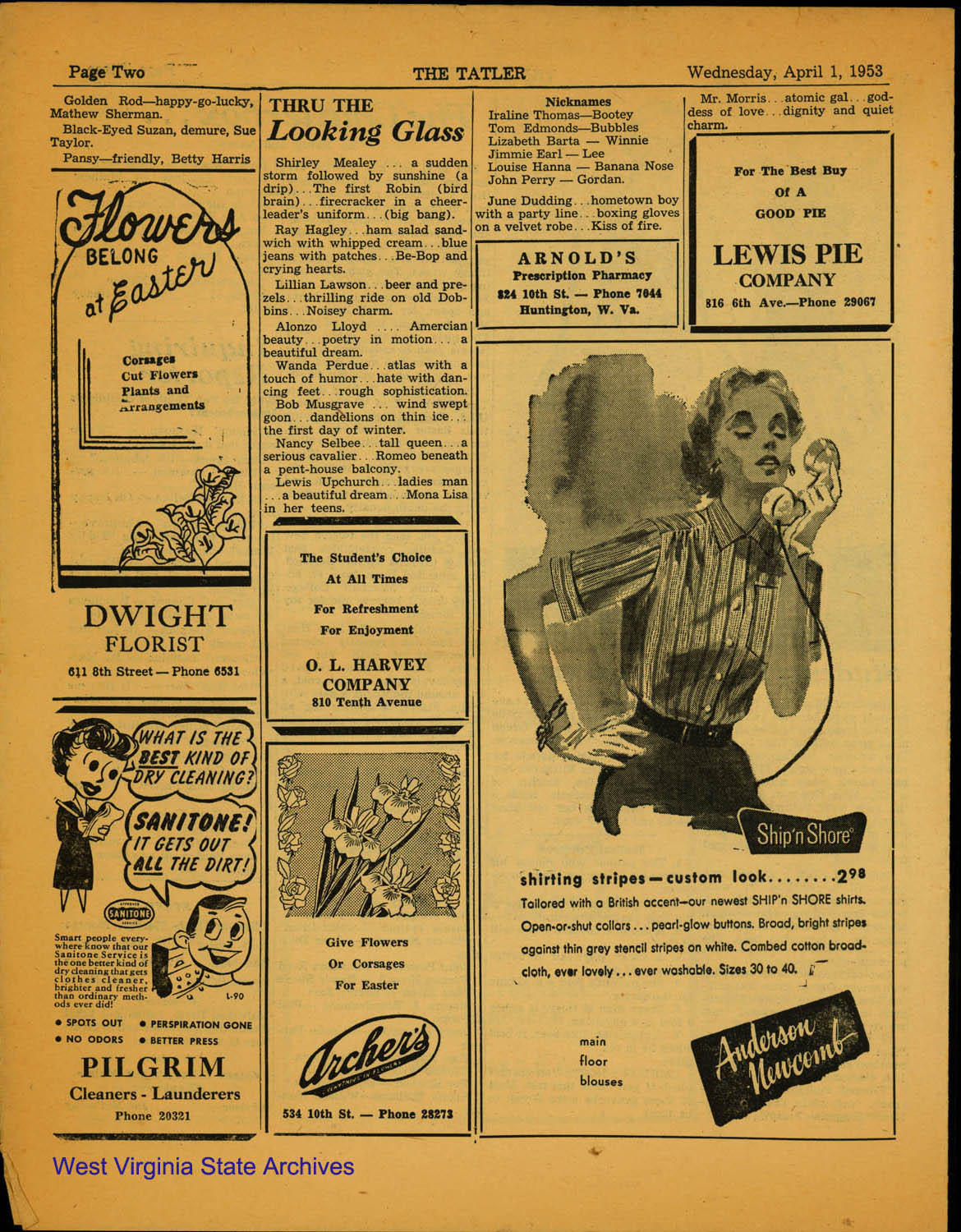 April Fools Day edition of <i>The Rattler</i> (<i>The Tattler</i>), Huntington High School Newspaper, 1953. (Ms2007-001)