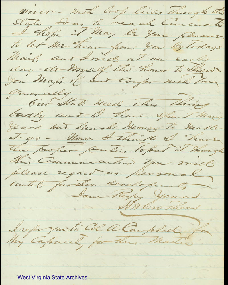 Everett, Bracken & Company requesting information from Governor Henry M. Mathews in order to open a narrow-gauge railroad through the state, 1880. (Ar1726)