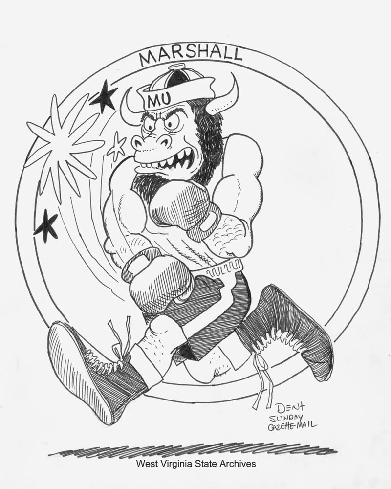 James Dent drawing of Marshall University mascot Marco. (Sc93-25)