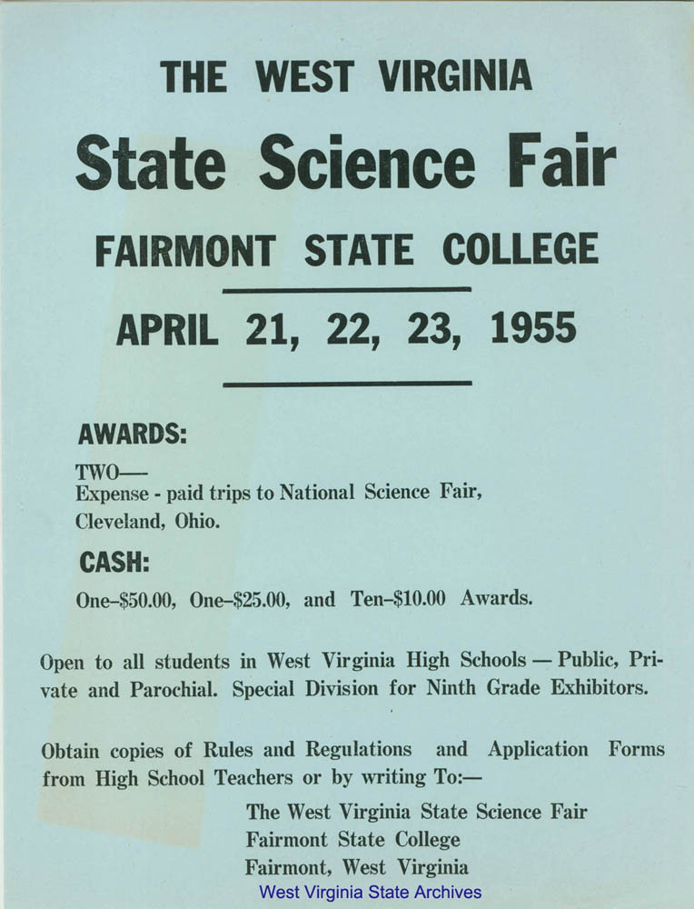 West Virginia State Science Fair held at Fairmont State College, 1955. (Ms2008-090)