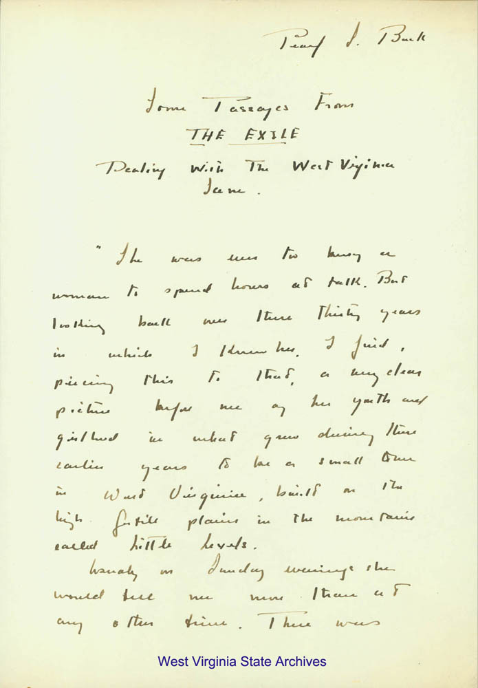 First and last pages of Pearl S. Buck literary manuscript, The Exile, 1944. (Ms80-216)