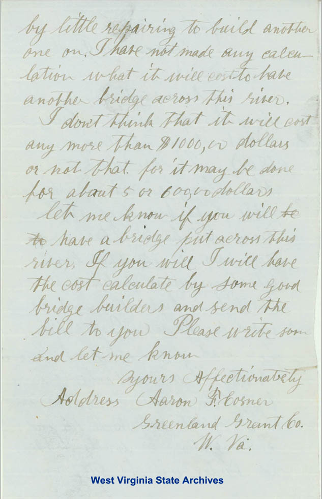 Aaron F. Corner, asking to have the bridge over Stony River reconstructed, 1877. (Ar1726)