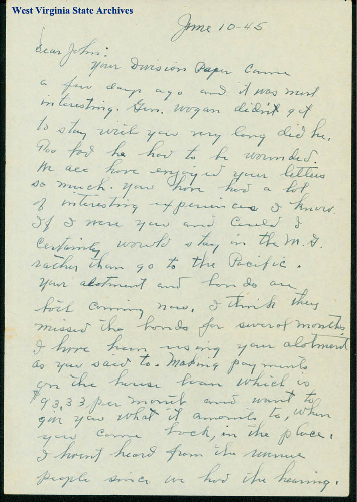 Letter to John Taylor, sent from home, while stationed in Europe, 1945. (Ms2008-026)