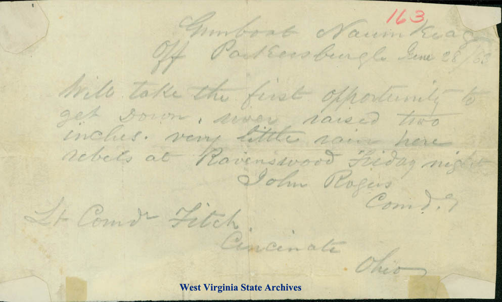 Telegram, steamboat, 1863. (Ms79-18, 26)