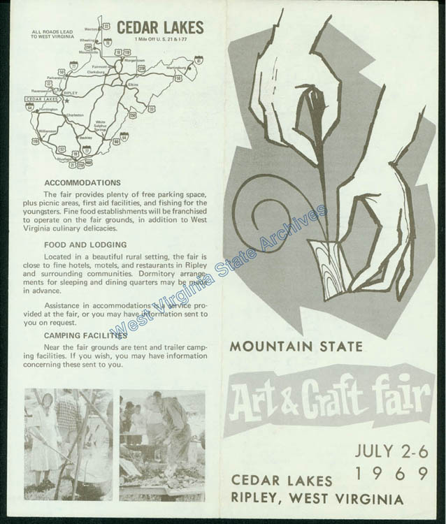 Informational pamphlet from the sixth annual Mountain State Art and Craft Fair held at Cedar Lakes Conference Center near Ripley, 1969. (Sc2010-049)