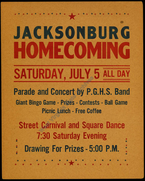 Broadside for the Jacksonburg Homecoming Celebration, July 5. (Ms2006-100)