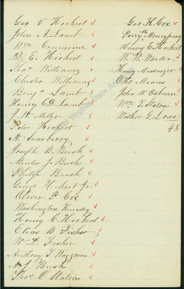 Letter from Philip Cox to Governor Arthur I. Boreman requesting commission of the elected officers of a volunteer militia in Gilmer County, including a list of proposed officers and privates, 1862. (Ar373)