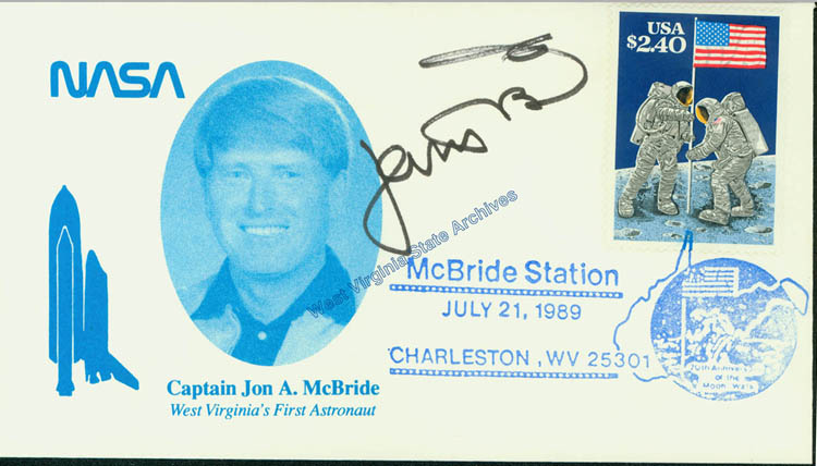 Cover of McBride Station, autographed by Captain Jon McBride, 1989. (Sc2013-065)