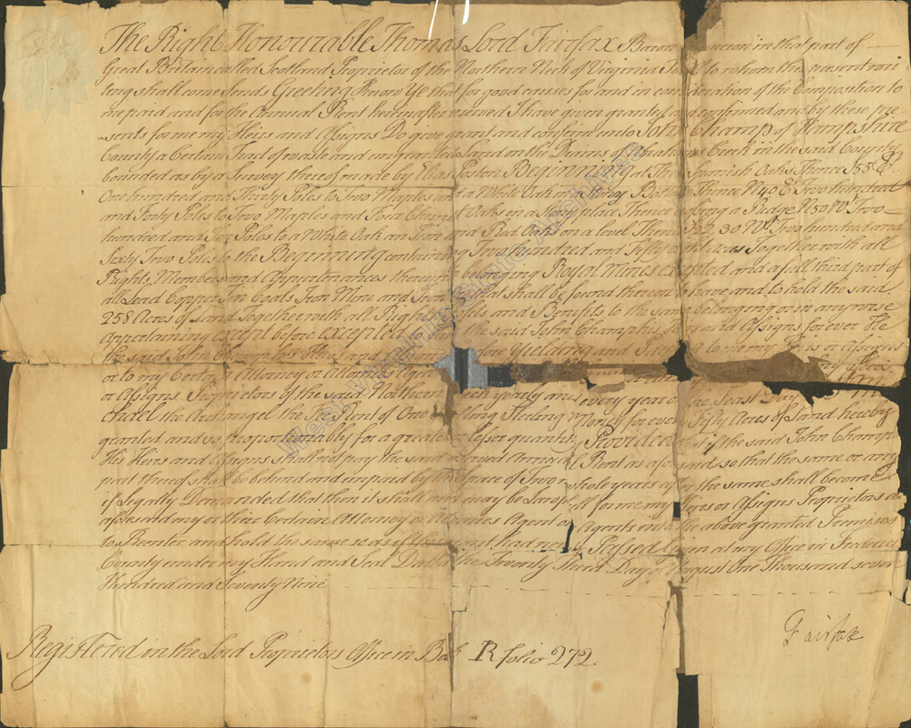 Lord Fairfax to John Champ, August 23, 1779. (Ms79-198)