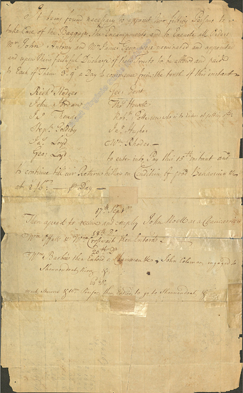 Records of meeting of the commissioners appointed to run the boundary line of the land grant of Lord Fairfax, which included the eastern panhandle of West Virginia, 1746. (Ms79-3)