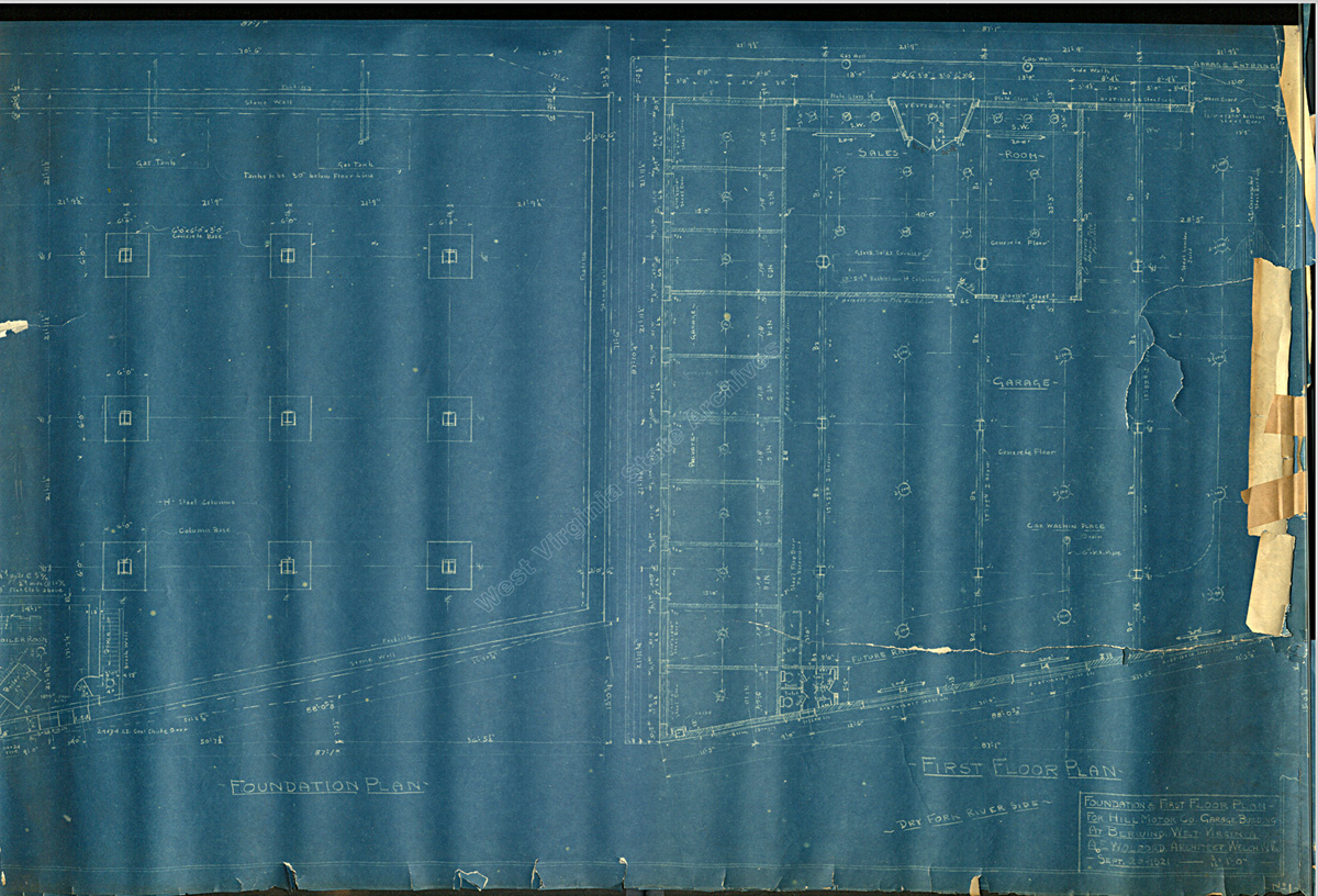 Floor plan, Hill Motor Company Garage, Berwind, McDowell County, 1921. (A. E. Wolford)