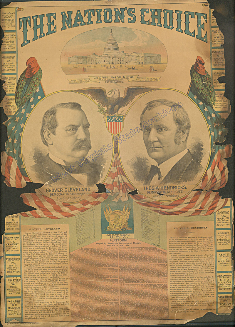 Poster from presidential election featuring Democratic candidate Grover Cleveland and running mate Thomas A. Hendricks, 1884. (Z21-11)