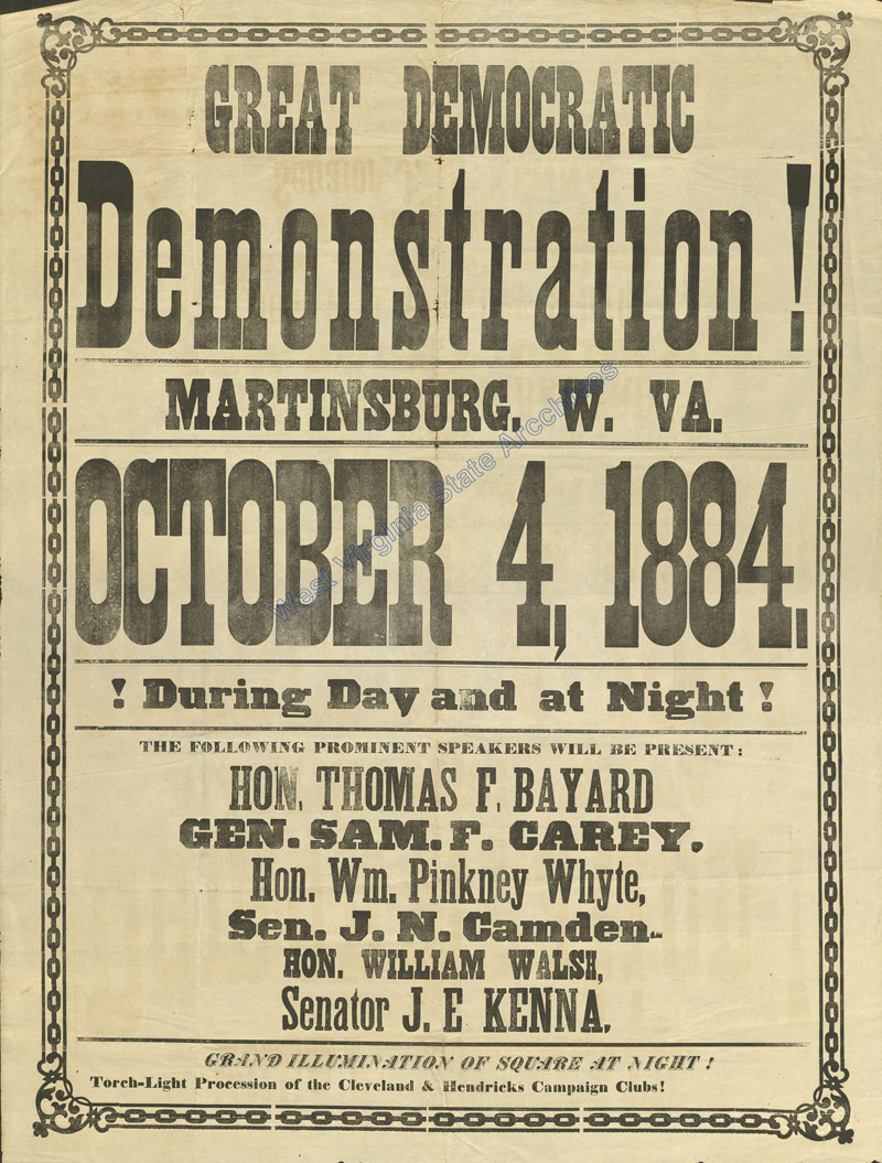 Broadside, Great Democratic Demonstration Martinsburg, 1884. (Sc85-186)