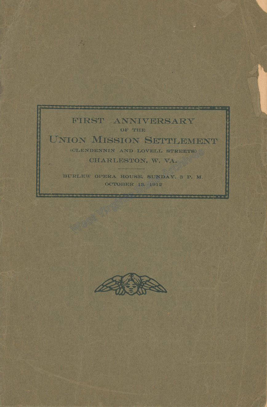 Program, First Anniversary of the Union Mission Settlement of Charleston held at the Burlew Opera House, 1912. (Bumgardner)