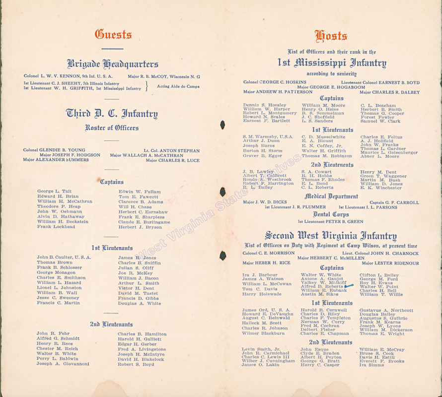 First Brigade, 12th Provisional Division, banquet program, 1916. (Ms2018-005)