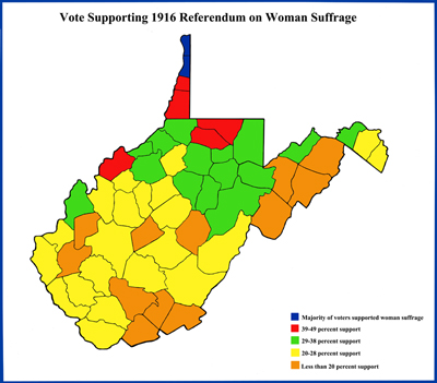 Map of county vote in 1916 suffrage referendum