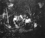 Wreckage of the Martin bombing plane No. 5 of the government air forces, which plunged to earth
from a height of 6,000 feet near Drinnen, Nicholas County, Saturday of last week during a storm and
was lost two days in the woods. Of the five men in the machine, four were killed outright, while the fifth,
Corporal Alex Hazelton, of Wilmington, Delaware, lay unconscious two days until found by a party of
natives, and is said by physicians to be on the road to recovery in the Coal Valley hospital at
Montgomery. Charleston Gazette, 11 September 1921