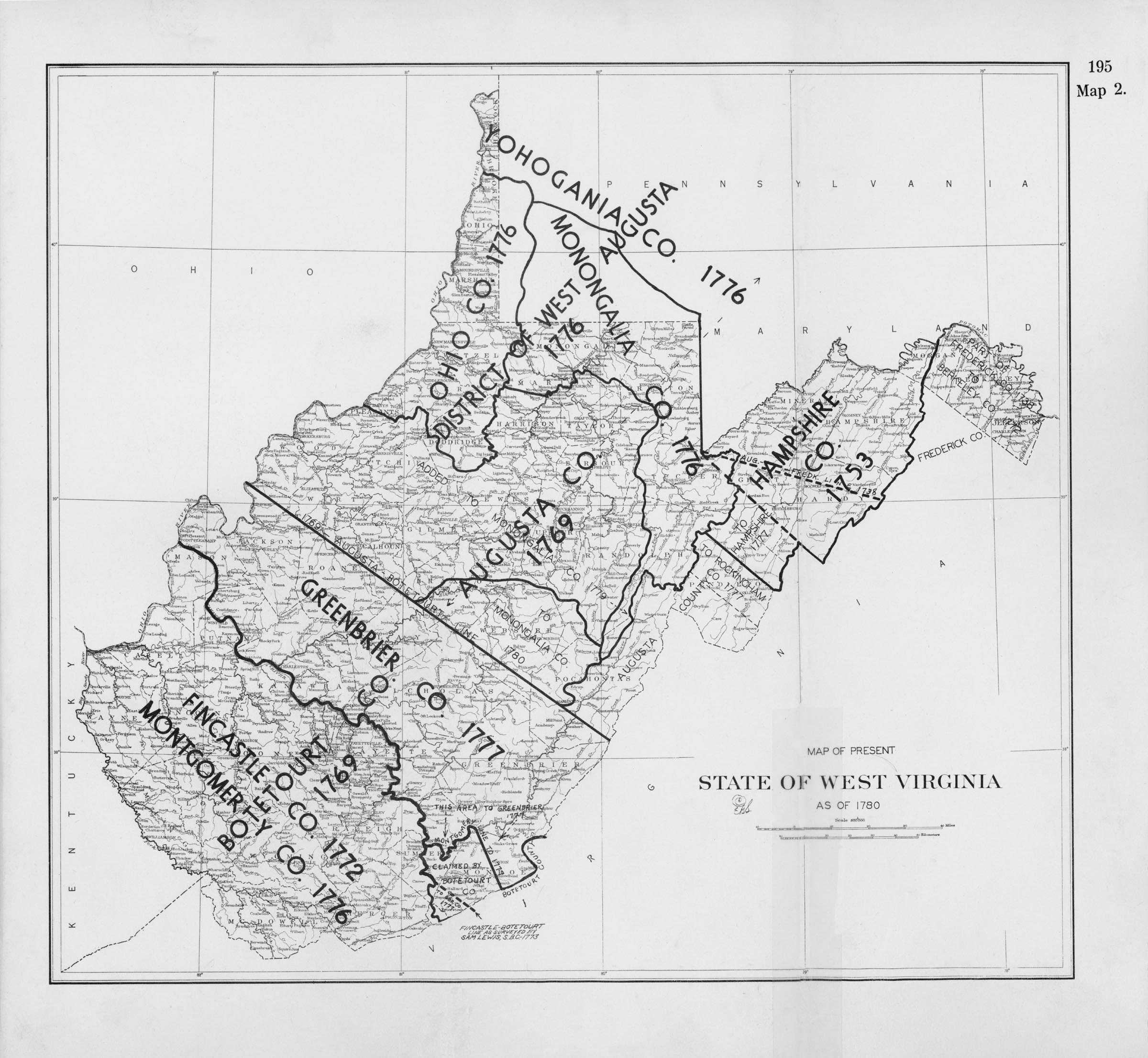 Land and Boundaries Map of PresentDay West Virginia, 1780